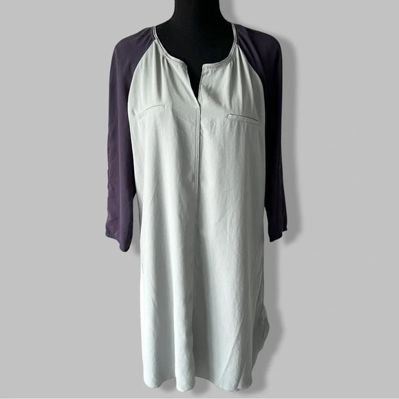 Aritzia Wilfred Purple Sage Green Contrasting  Colour Chiffon Shirt Dress - Picture 1 of 12